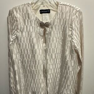 Cachet White Textured Shell top matching Jacket metal rhinestone accents close